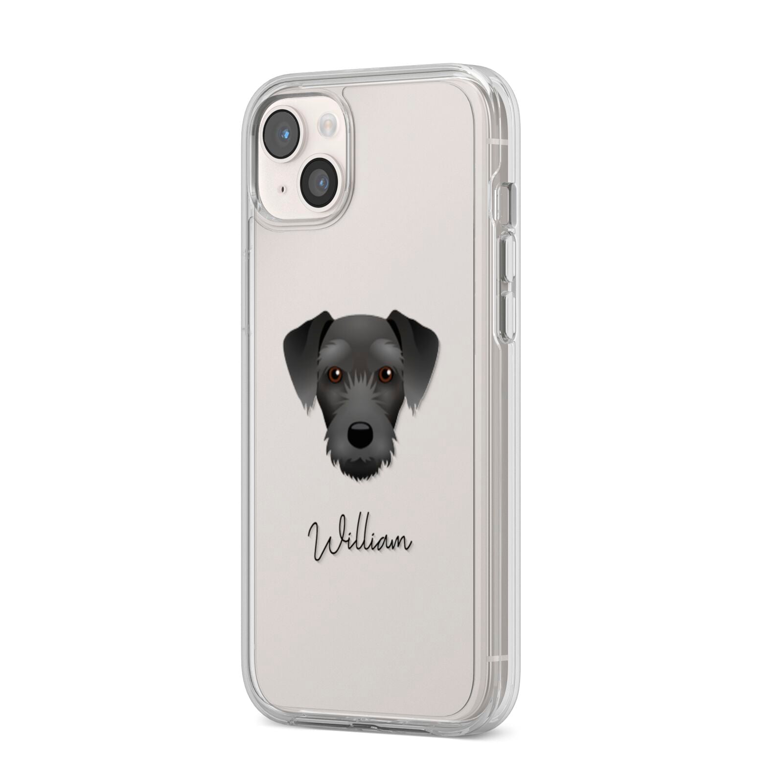 Miniature Schnoxie Personalised iPhone 14 Plus Clear Tough Case Starlight Angled Image