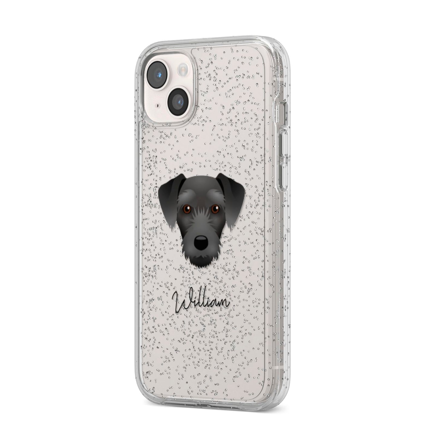 Miniature Schnoxie Personalised iPhone 14 Plus Glitter Tough Case Starlight Angled Image
