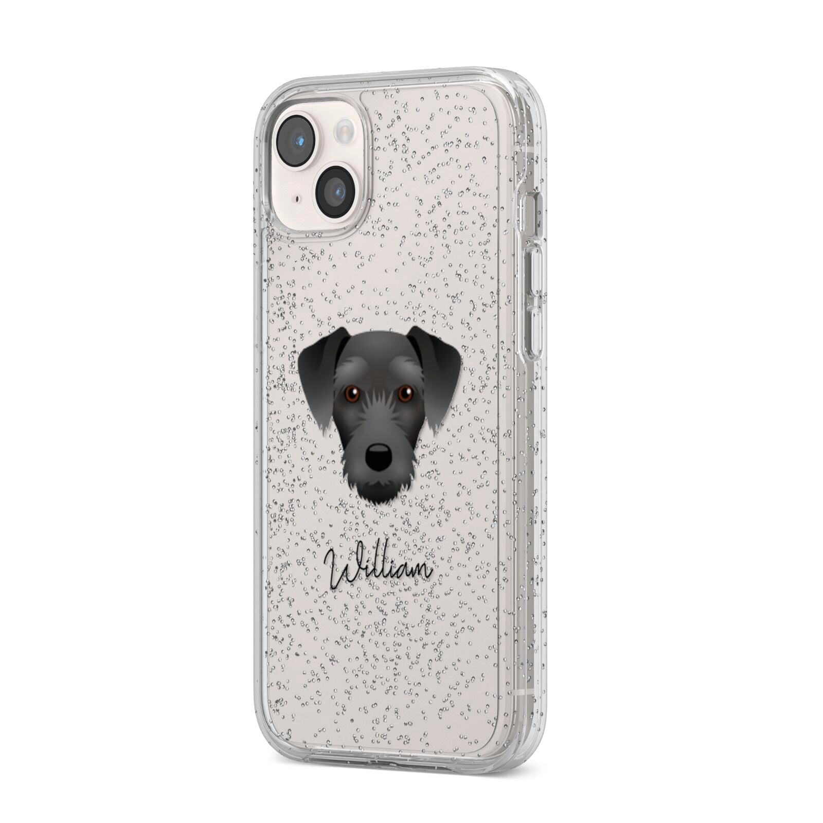 Miniature Schnoxie Personalised iPhone 14 Plus Glitter Tough Case Starlight Angled Image