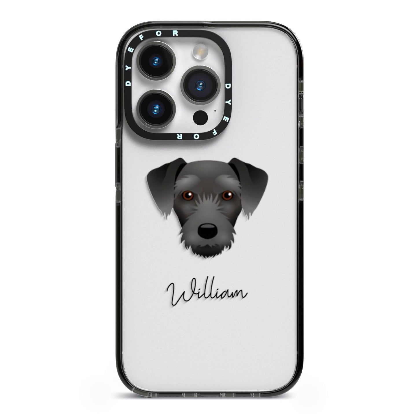 Miniature Schnoxie Personalised iPhone 14 Pro Black Impact Case on Silver phone