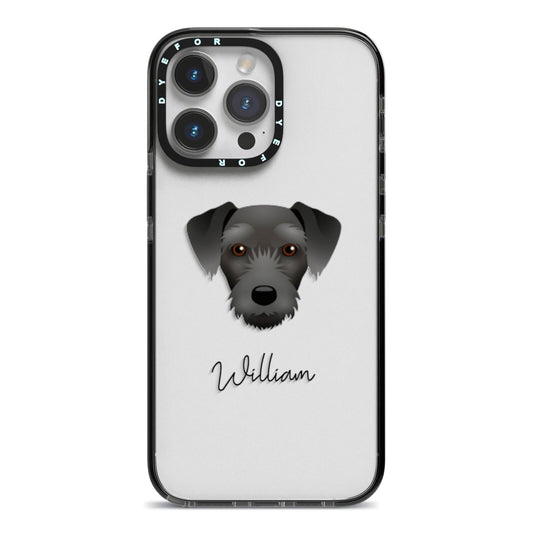 Miniature Schnoxie Personalised iPhone 14 Pro Max Black Impact Case on Silver phone