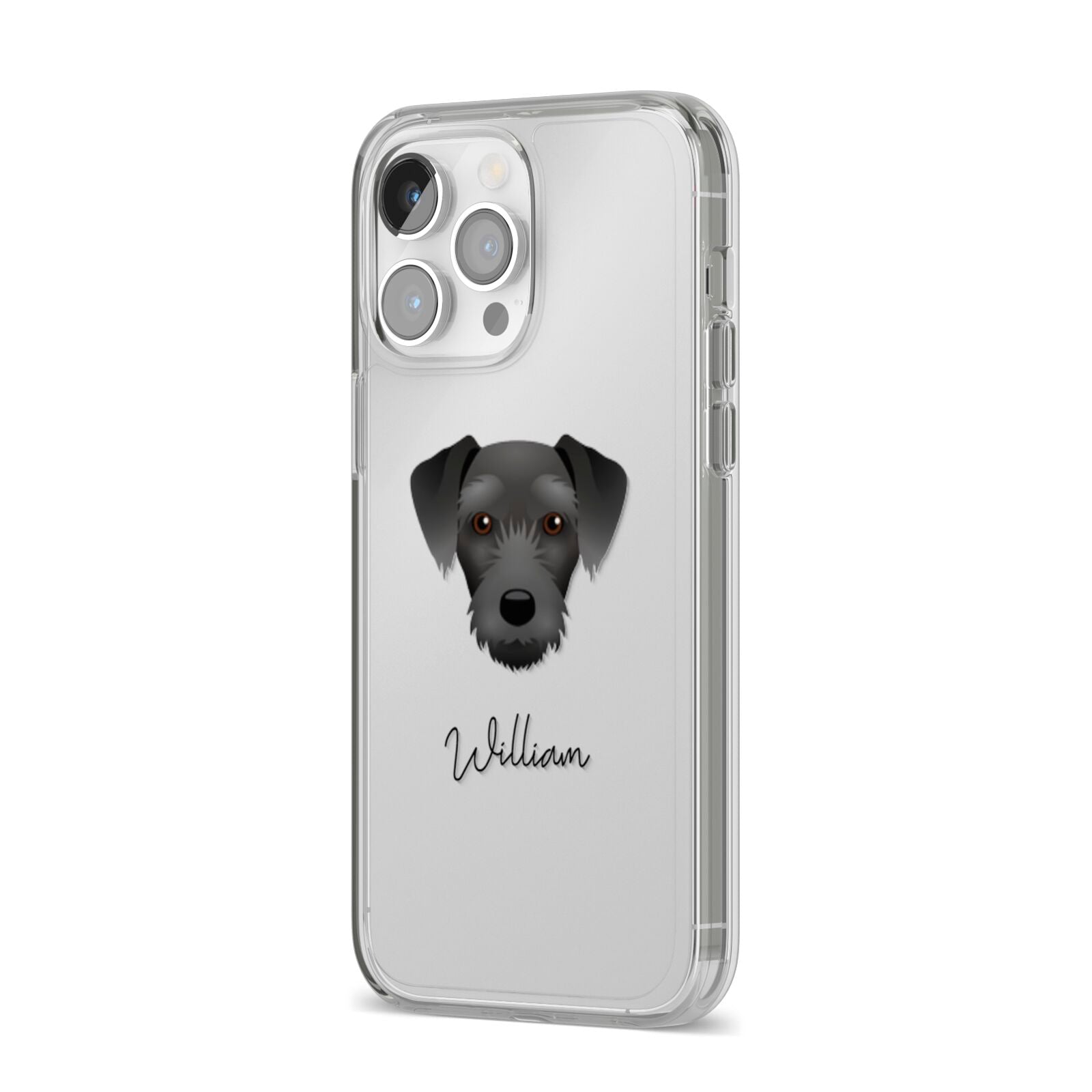 Miniature Schnoxie Personalised iPhone 14 Pro Max Clear Tough Case Silver Angled Image