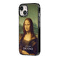 Mona Lisa By Da Vinci iPhone 14 Black Impact Case Side Angle on Silver phone