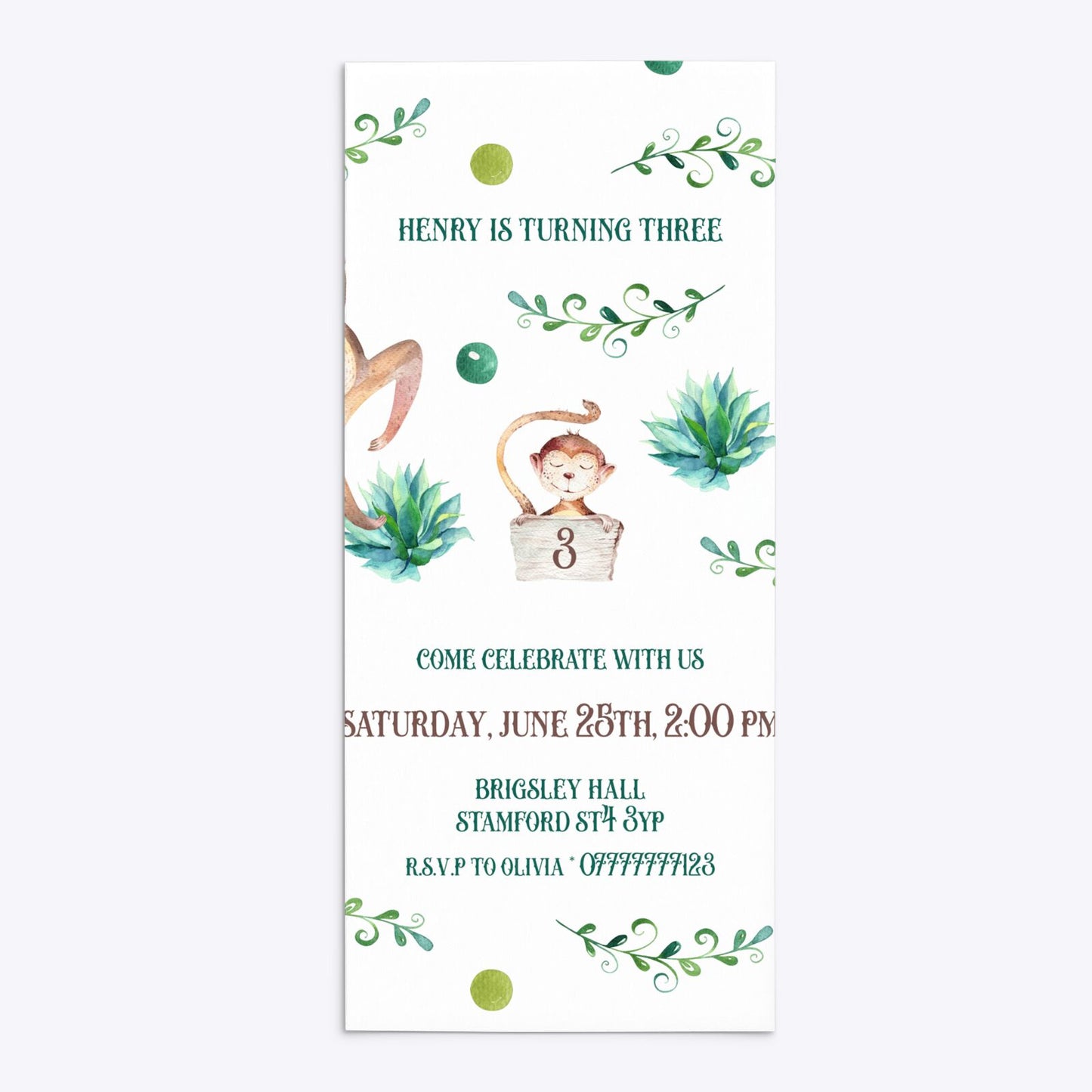 Monkey Personalised Happy Birthday 4x9 Rectangle Invitation Matte Paper