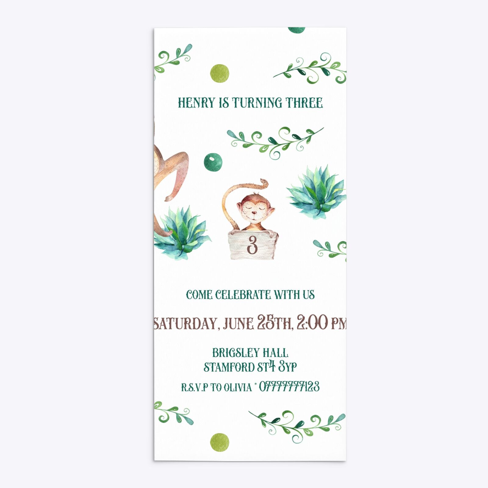 Monkey Personalised Happy Birthday 4x9 Rectangle Invitation Matte Paper