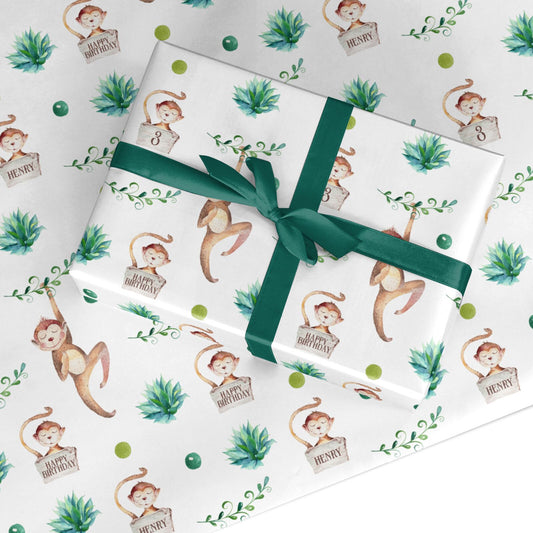Monkey Personalised Happy Birthday Custom Wrapping Paper