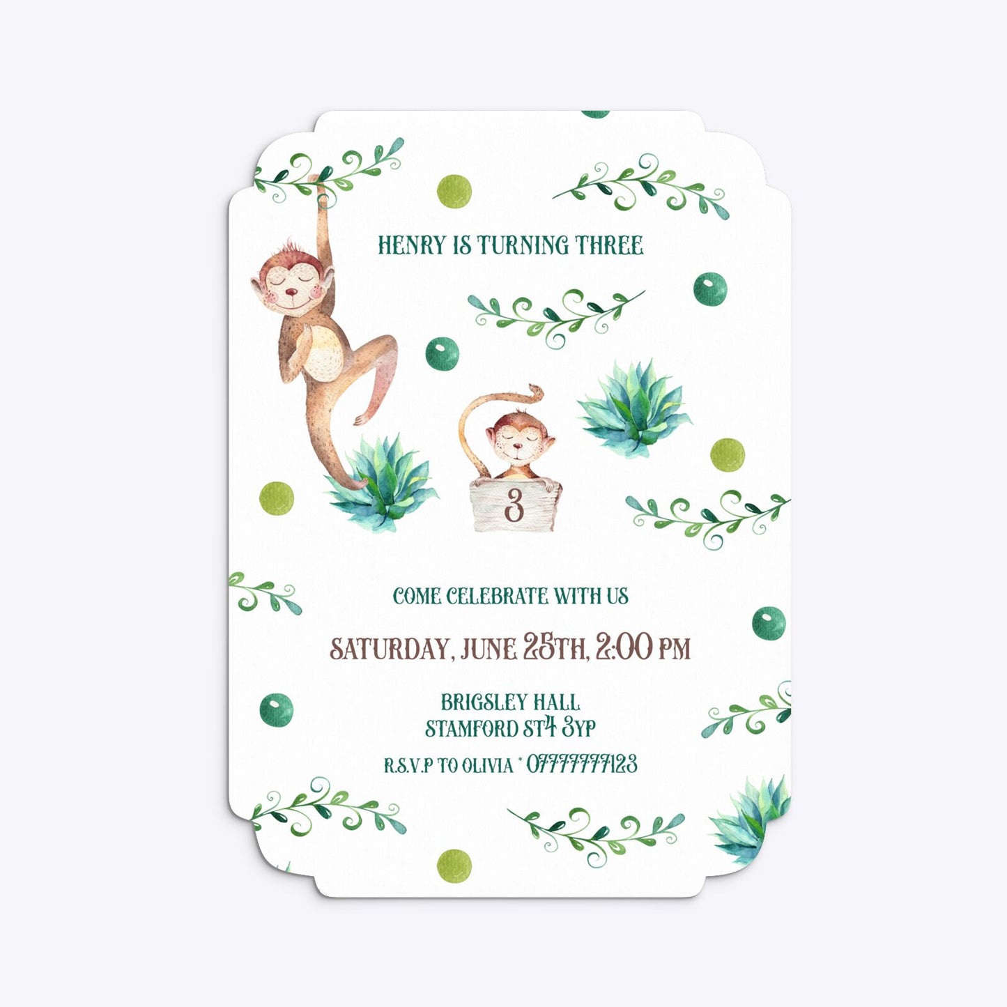 Monkey Personalised Happy Birthday Deco Invitation Matte Paper