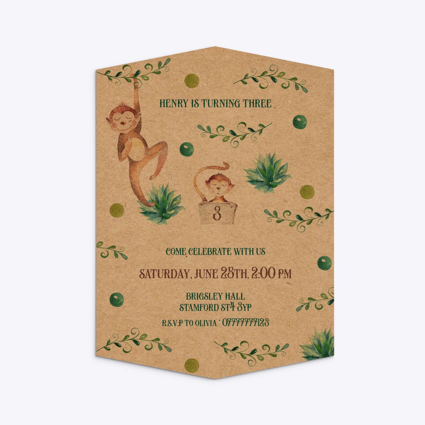 Monkey Personalised Happy Birthday Geo Invitation Kraft