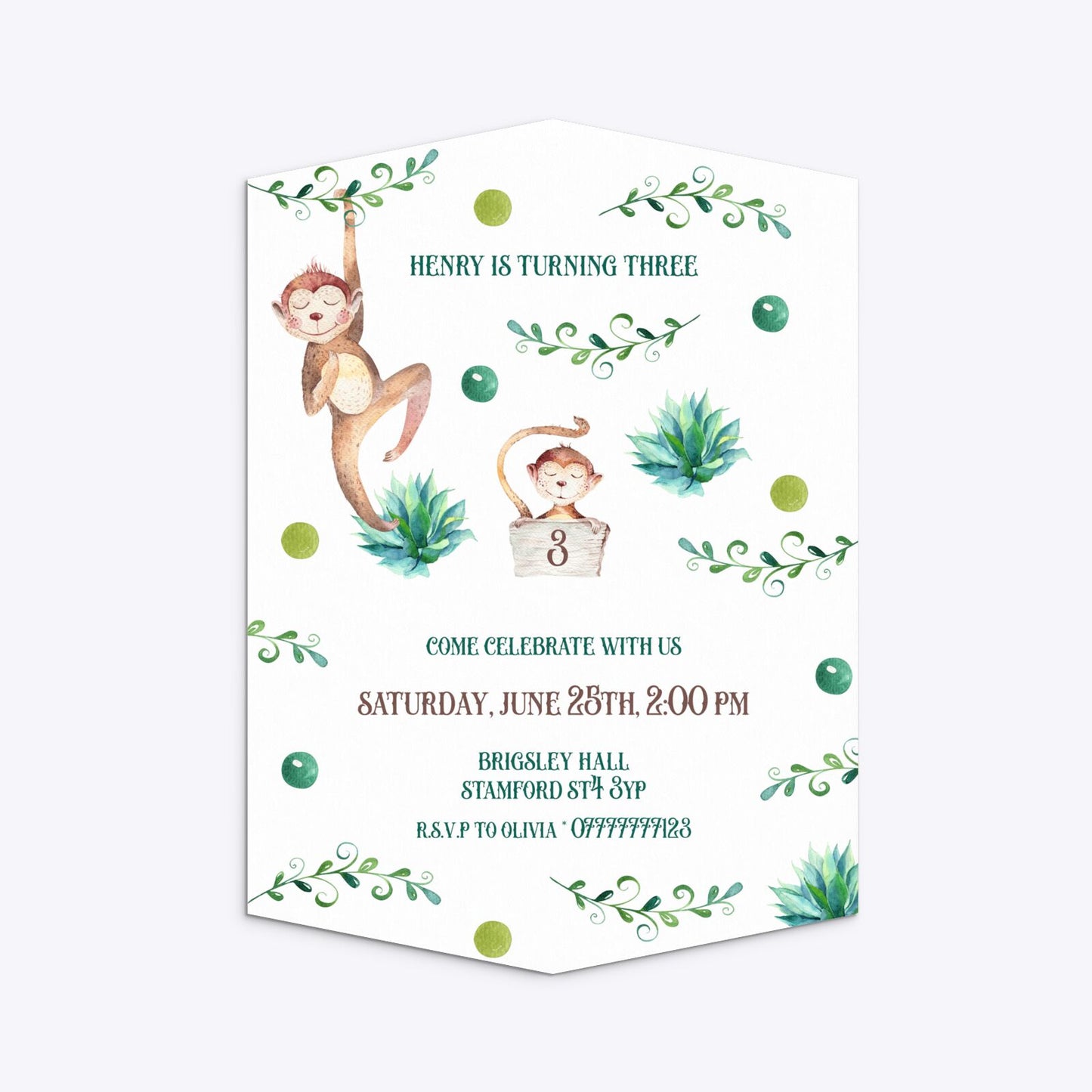 Monkey Personalised Happy Birthday Geo Invitation Matte Paper