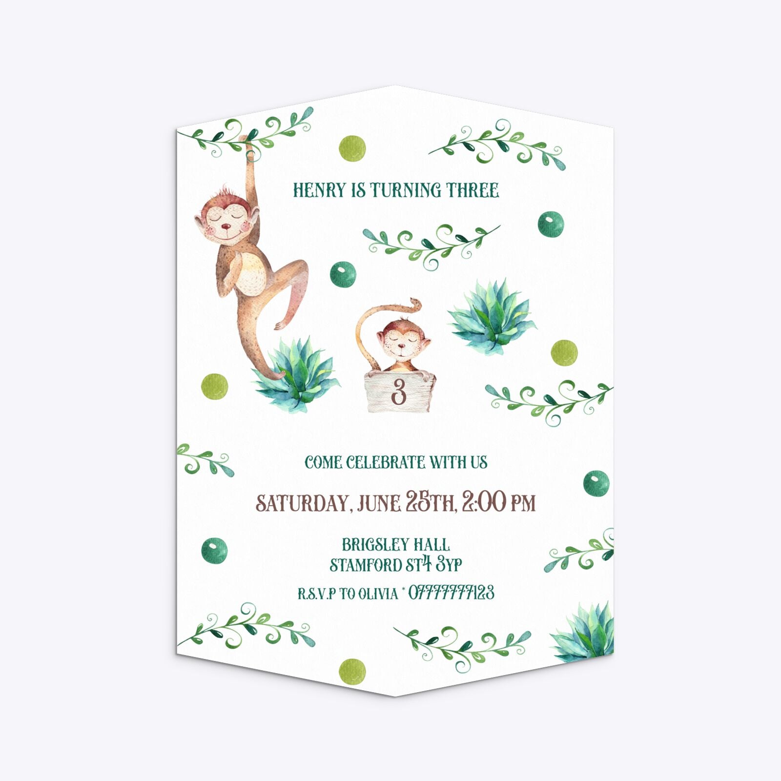 Monkey Personalised Happy Birthday Geo Invitation Matte Paper