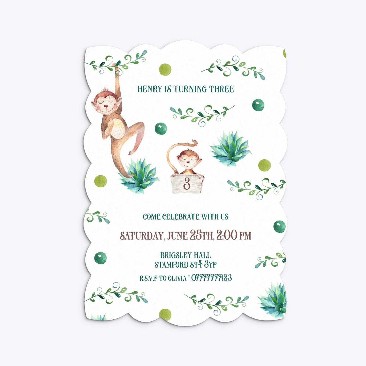 Monkey Personalised Happy Birthday Petal Invitation Matte Paper