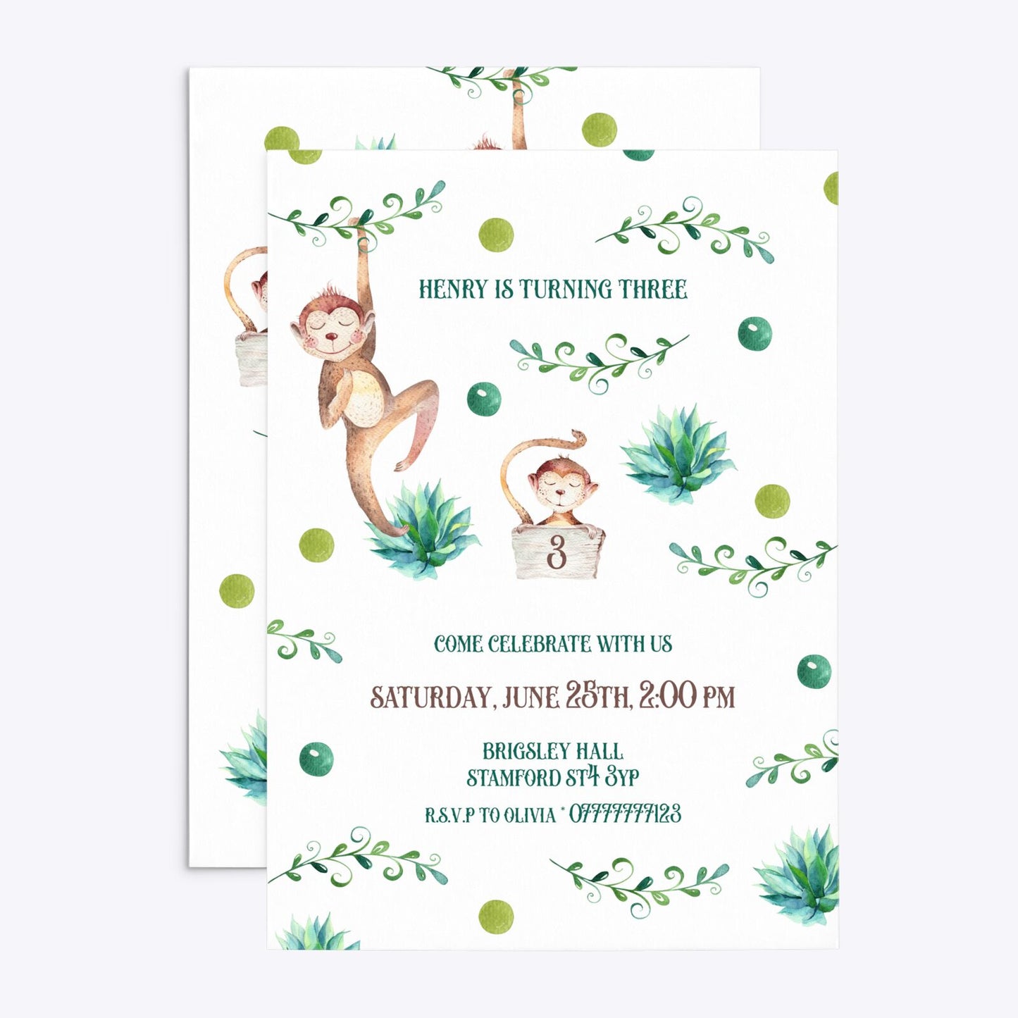 Monkey Personalised Happy Birthday Rectangle Invitation Matte Paper Front and Back Image