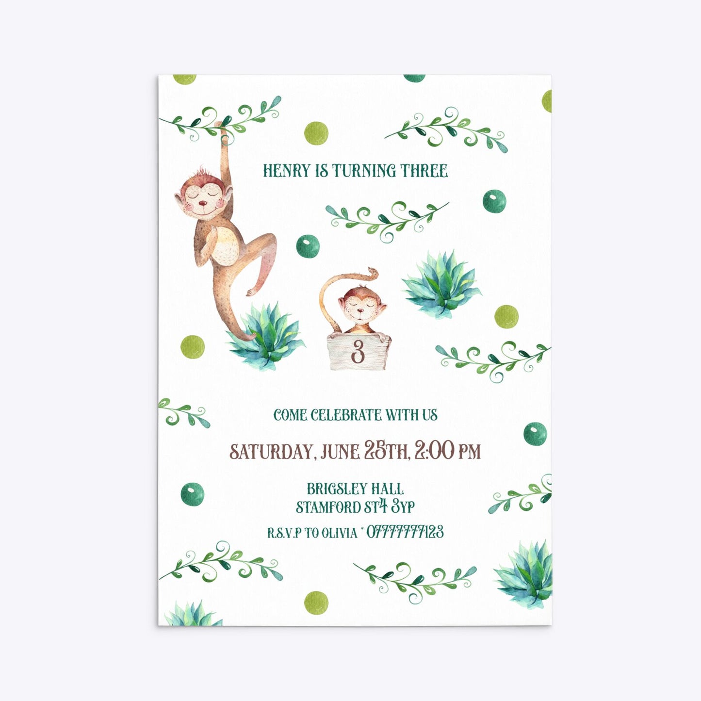 Monkey Personalised Happy Birthday Rectangle Invitation Matte Paper