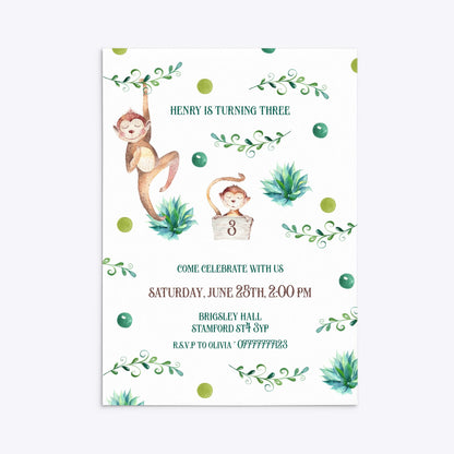 Monkey Personalised Happy Birthday Rectangle Invitation Matte Paper