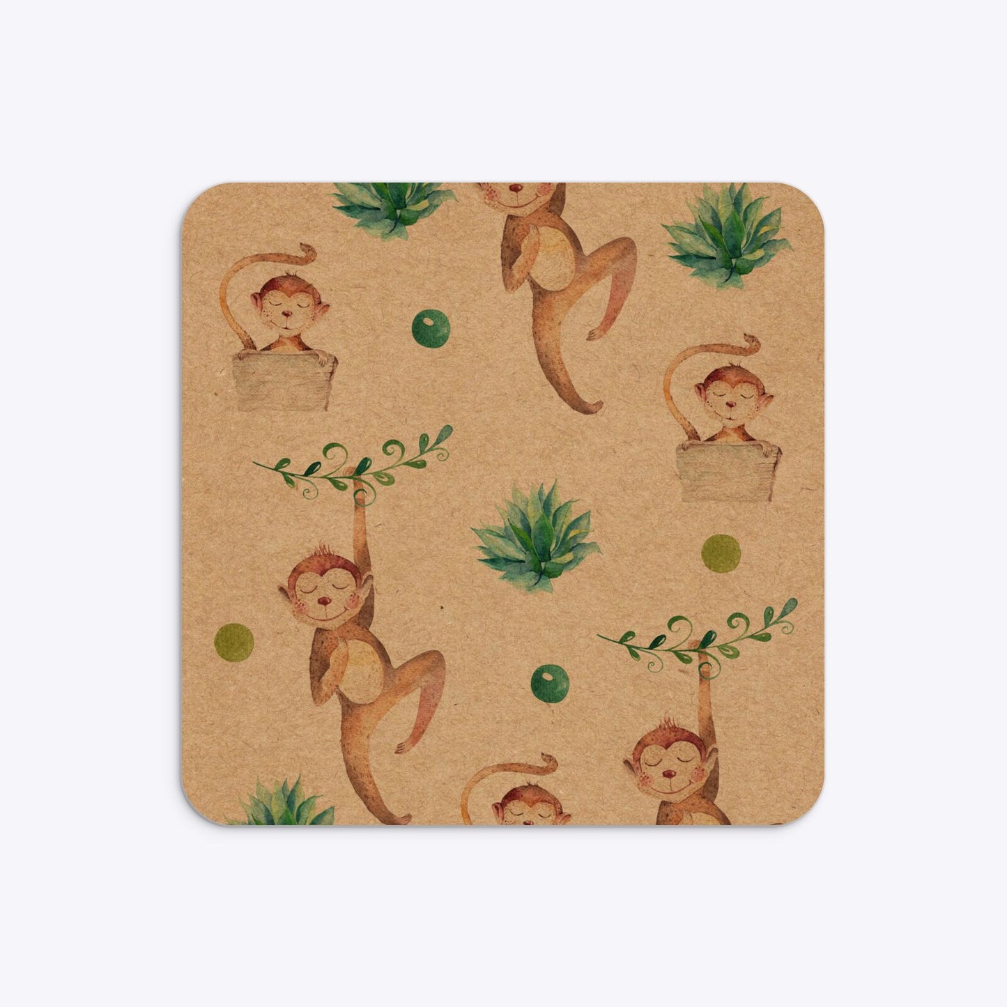 Monkey Personalised Happy Birthday Rounded 5 25x5 25 Invitation Kraft Back Image