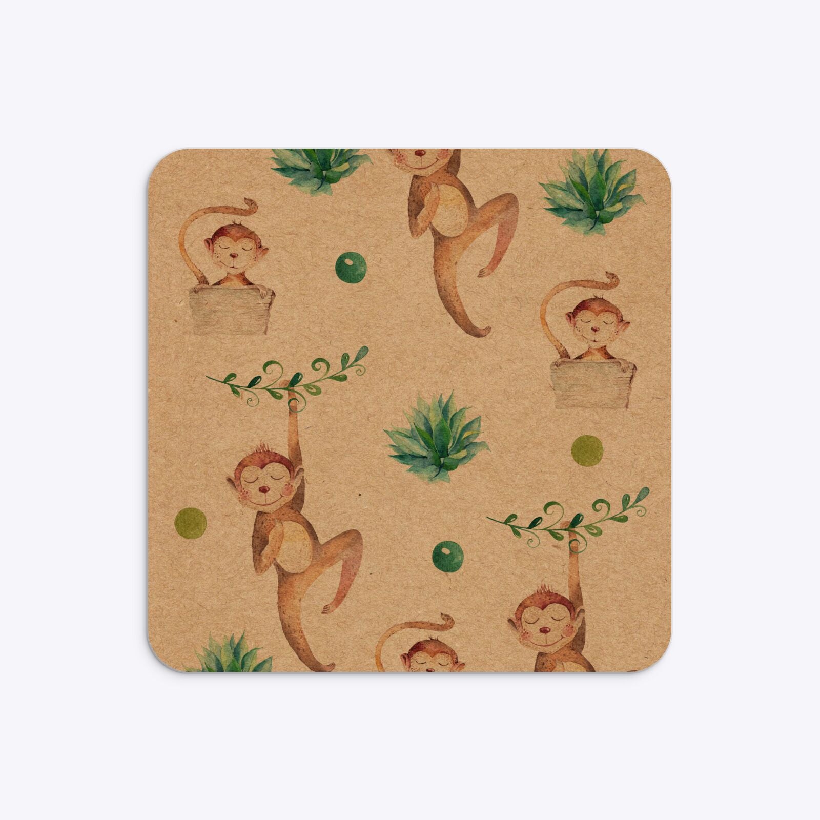 Monkey Personalised Happy Birthday Rounded 5 25x5 25 Invitation Kraft Back Image