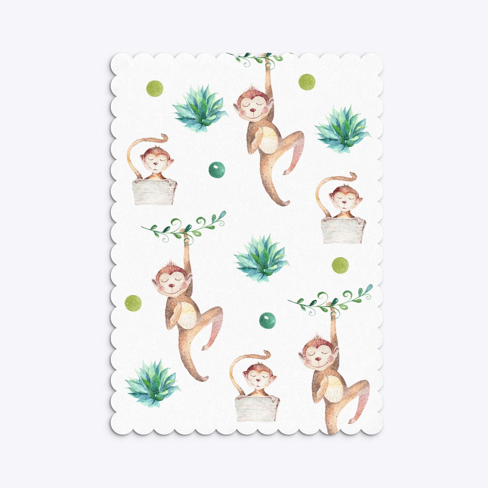 Monkey Personalised Happy Birthday Scalloped Invitation Glitter Back Image