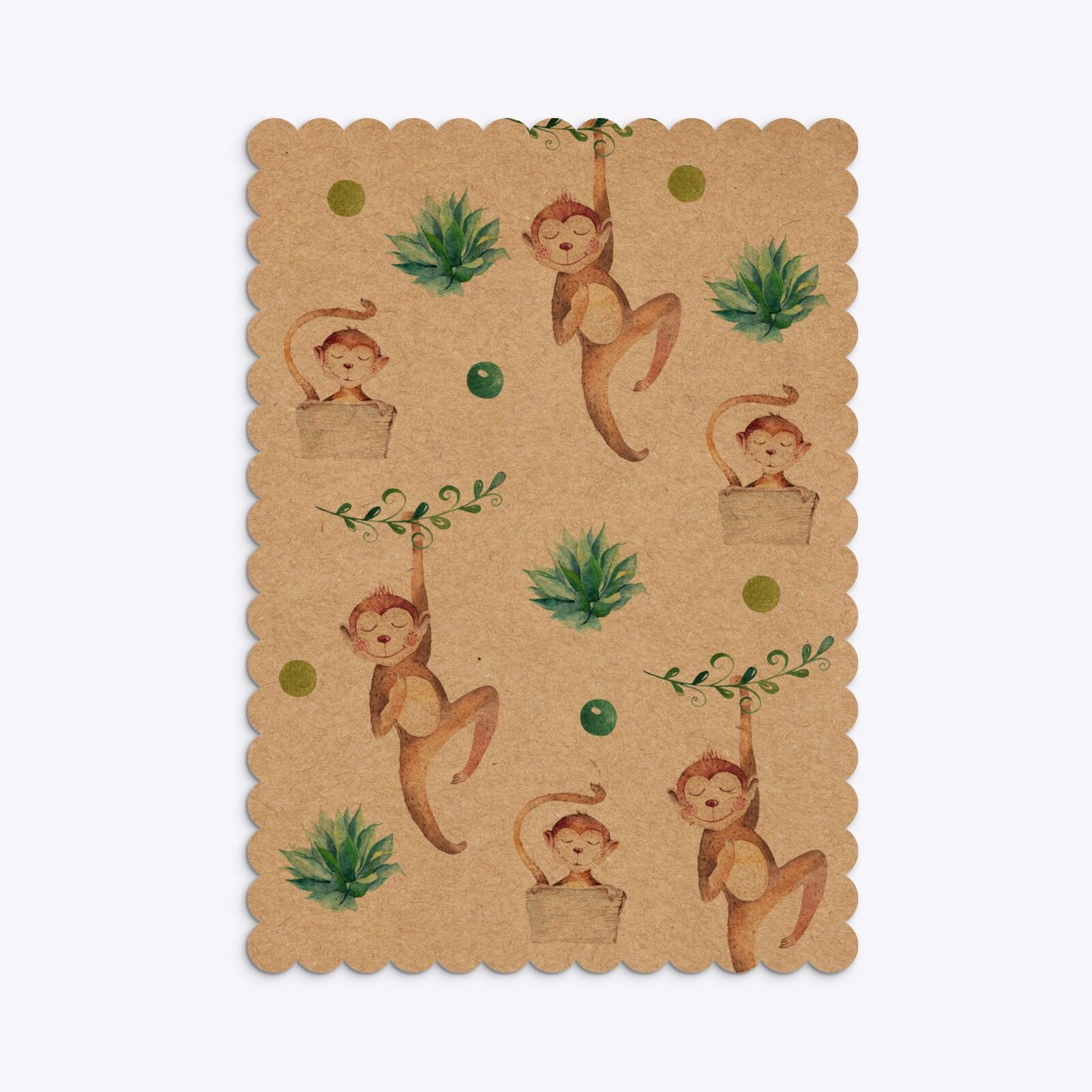 Monkey Personalised Happy Birthday Scalloped Invitation Kraft Back Image