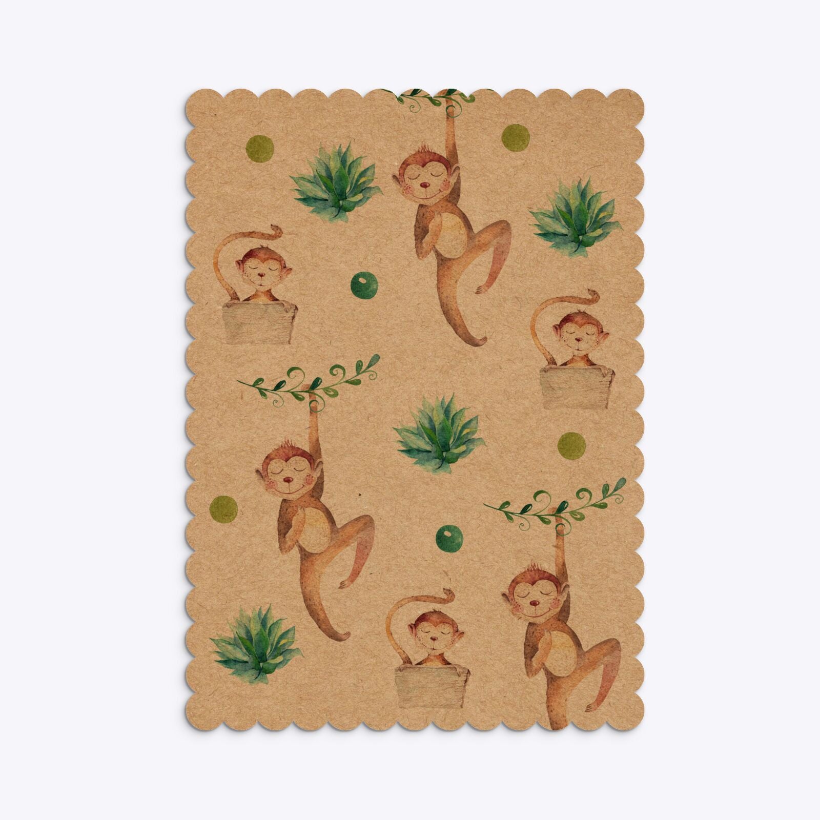 Monkey Personalised Happy Birthday Scalloped Invitation Kraft Back Image