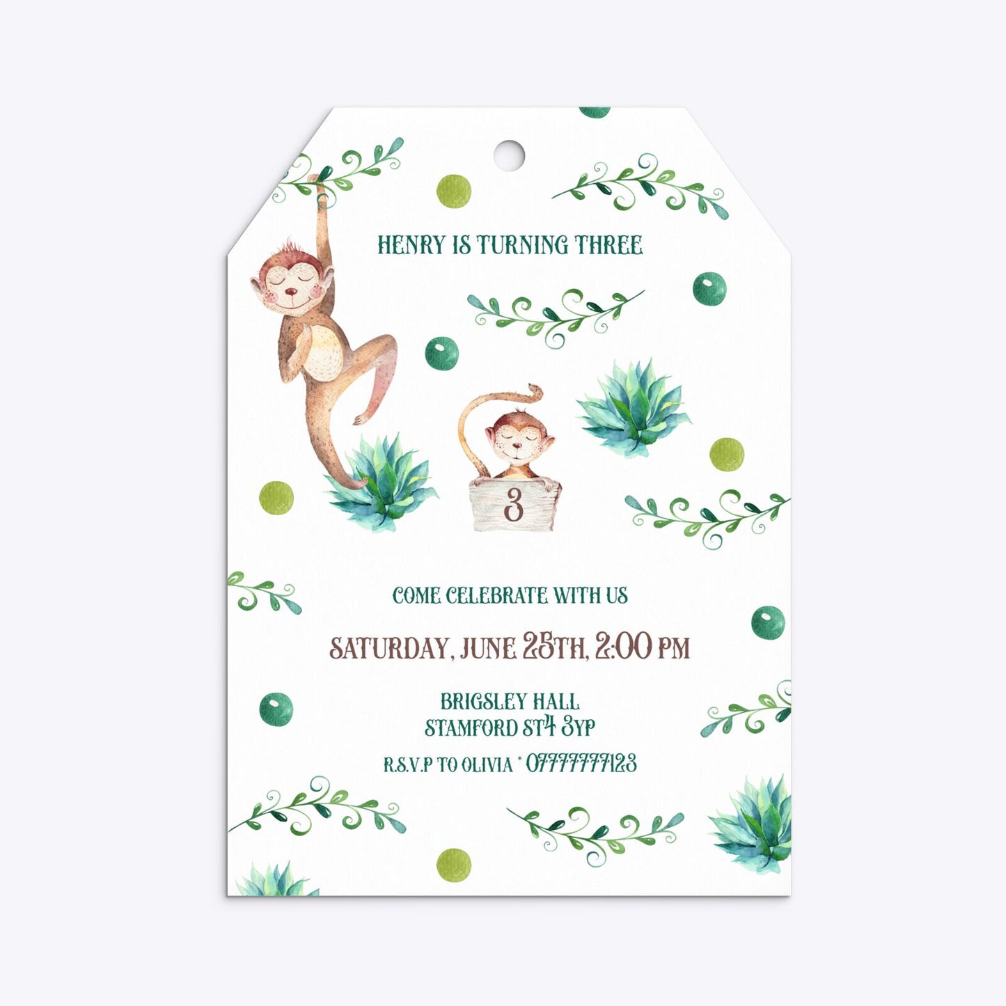 Monkey Personalised Happy Birthday Tag Invitation Matte Paper