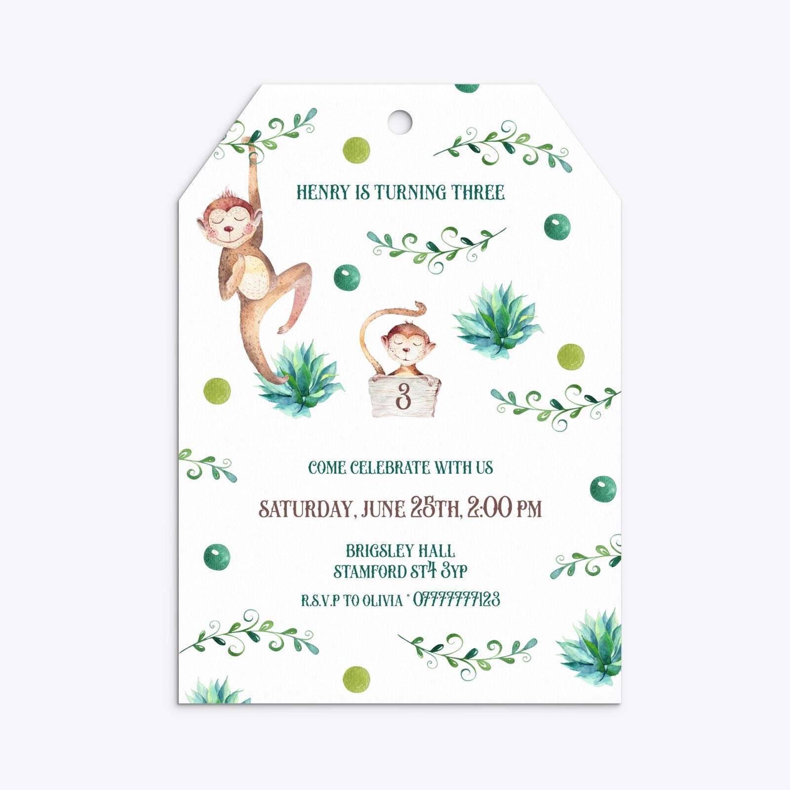 Monkey Personalised Happy Birthday Tag Invitation Matte Paper