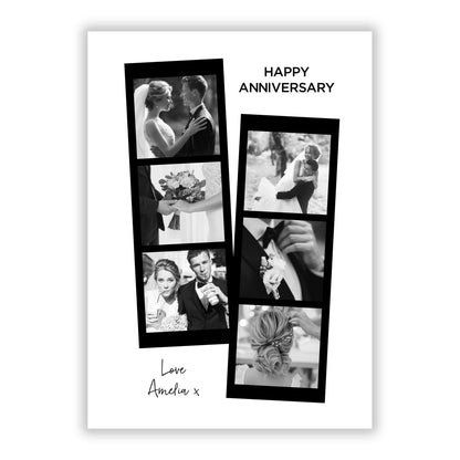 Monochrome Anniversary Photo Strip with Name A5 Flat Greetings Card