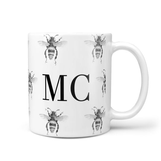 Monochrome Bees with Monogram 10oz Mug