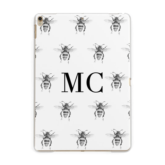 Monochrome Bees with Monogram Apple iPad Gold Case