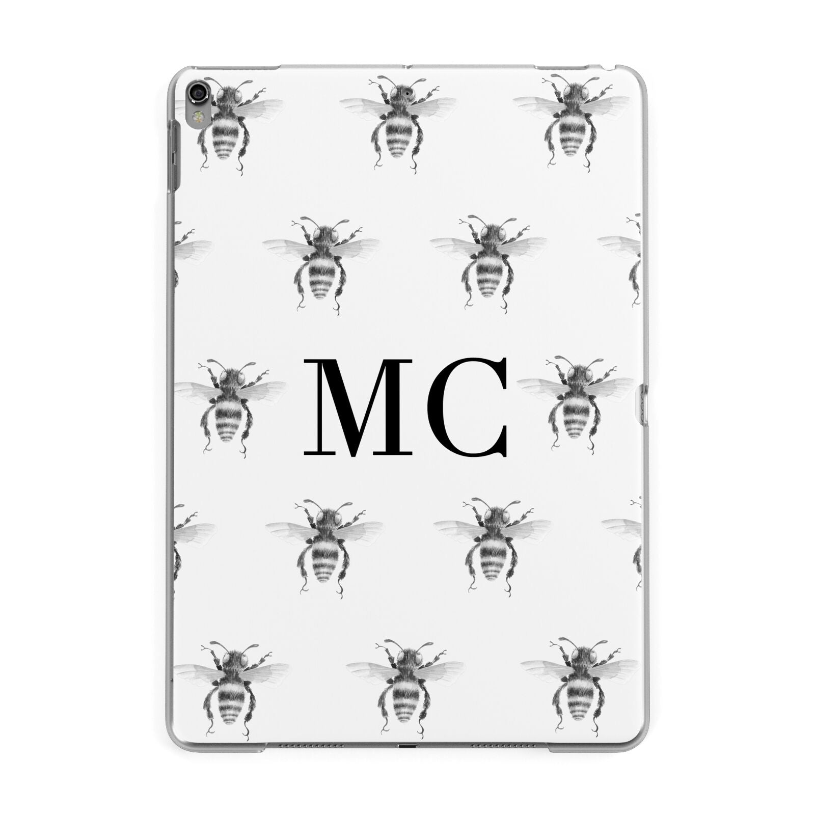 Monochrome Bees with Monogram Apple iPad Grey Case