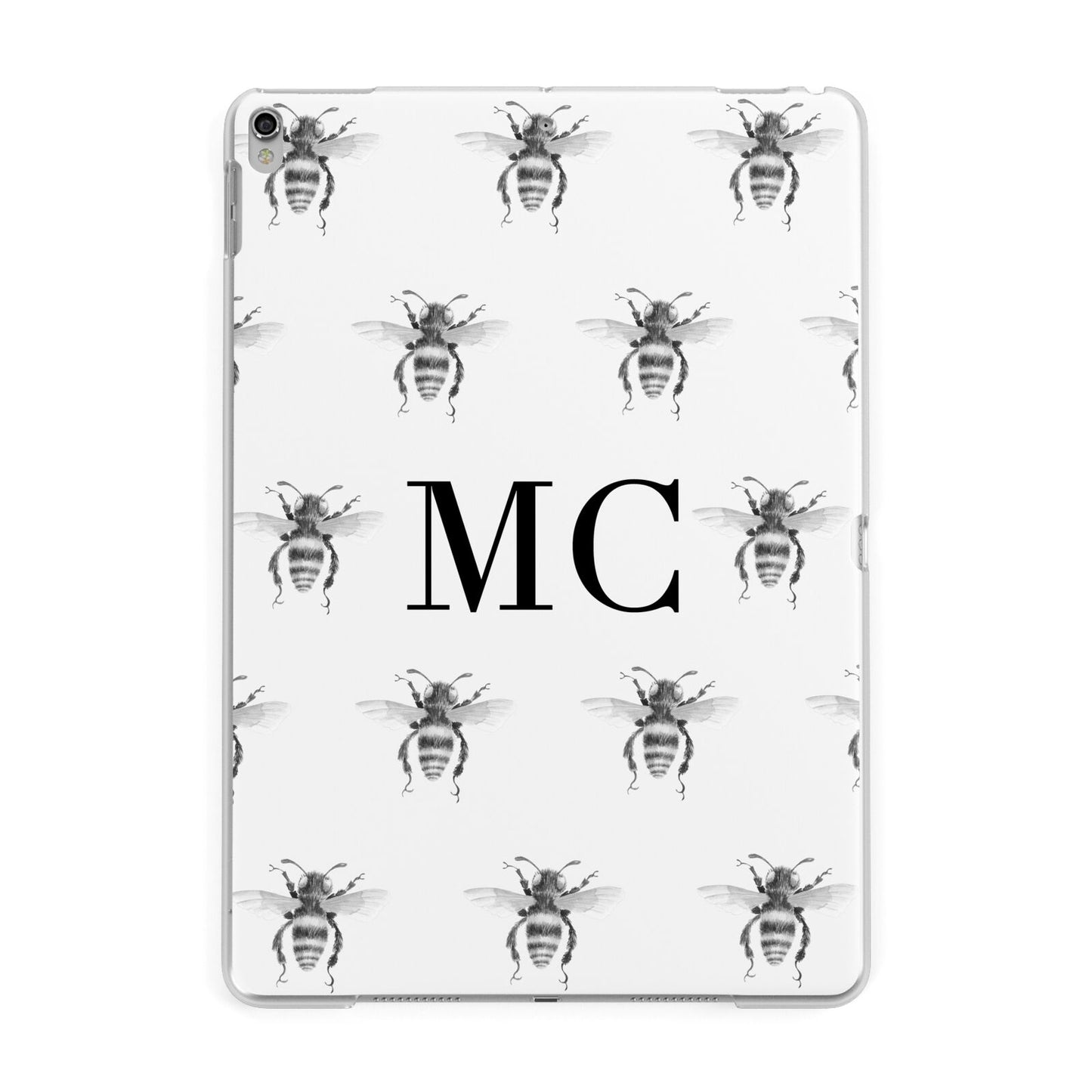 Monochrome Bees with Monogram Apple iPad Silver Case