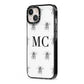 Monochrome Bees with Monogram iPhone 13 Black Impact Case Side Angle on Silver phone