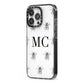 Monochrome Bees with Monogram iPhone 13 Pro Black Impact Case Side Angle on Silver phone