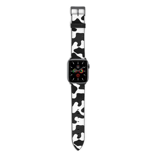 Monochrome Cow Print Apple Watch Strap with Space Grey Hardware