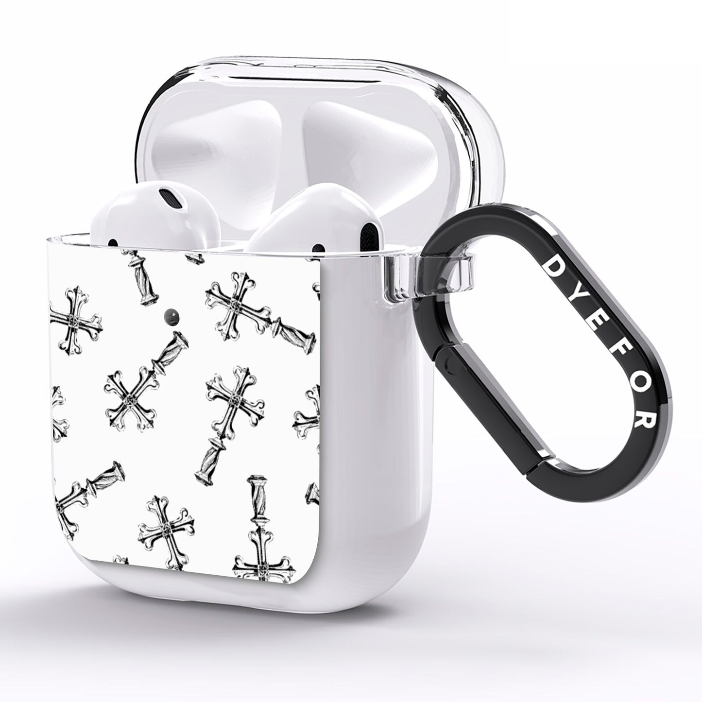 Monochrome Crosses AirPods Clear Case Side Image