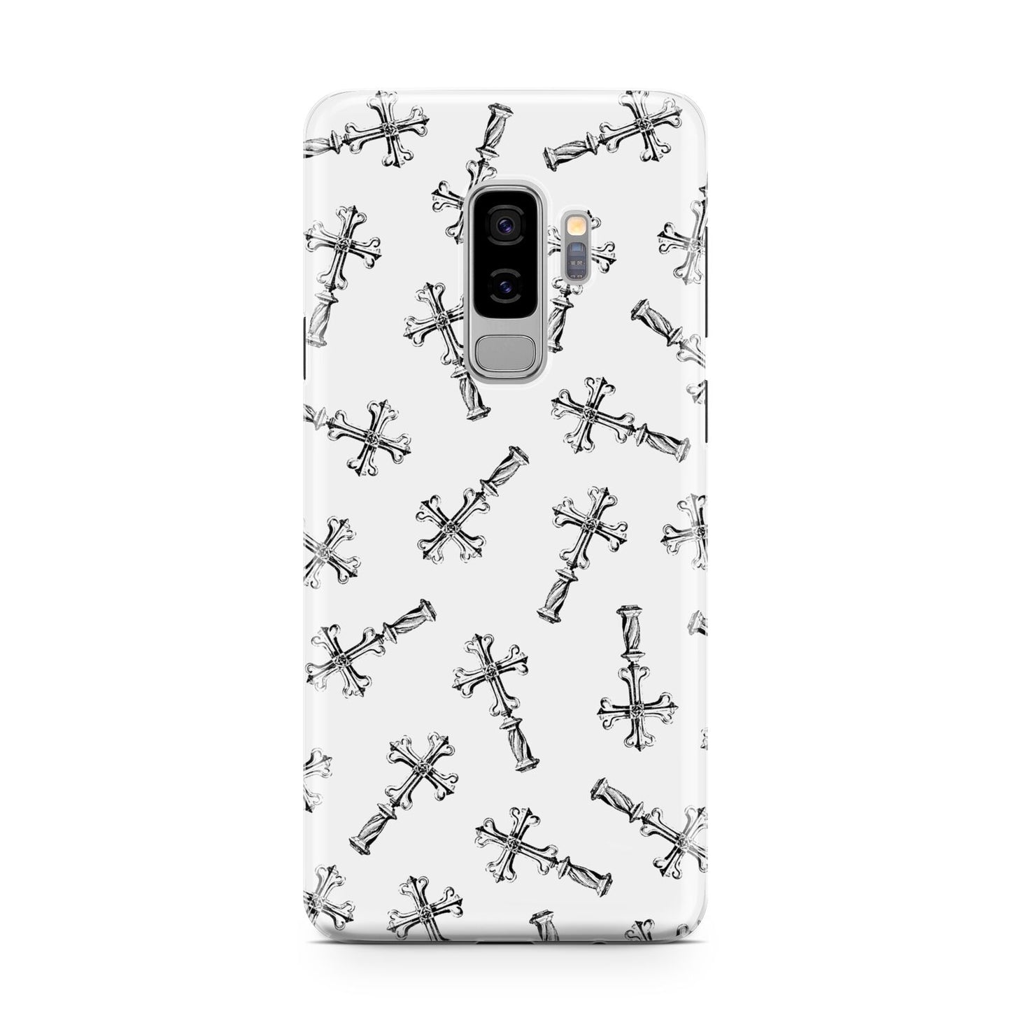 Monochrome Crosses Samsung Galaxy S9 Plus Case on Silver phone