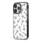 Monochrome Crosses iPhone 13 Pro Black Impact Case Side Angle on Silver phone