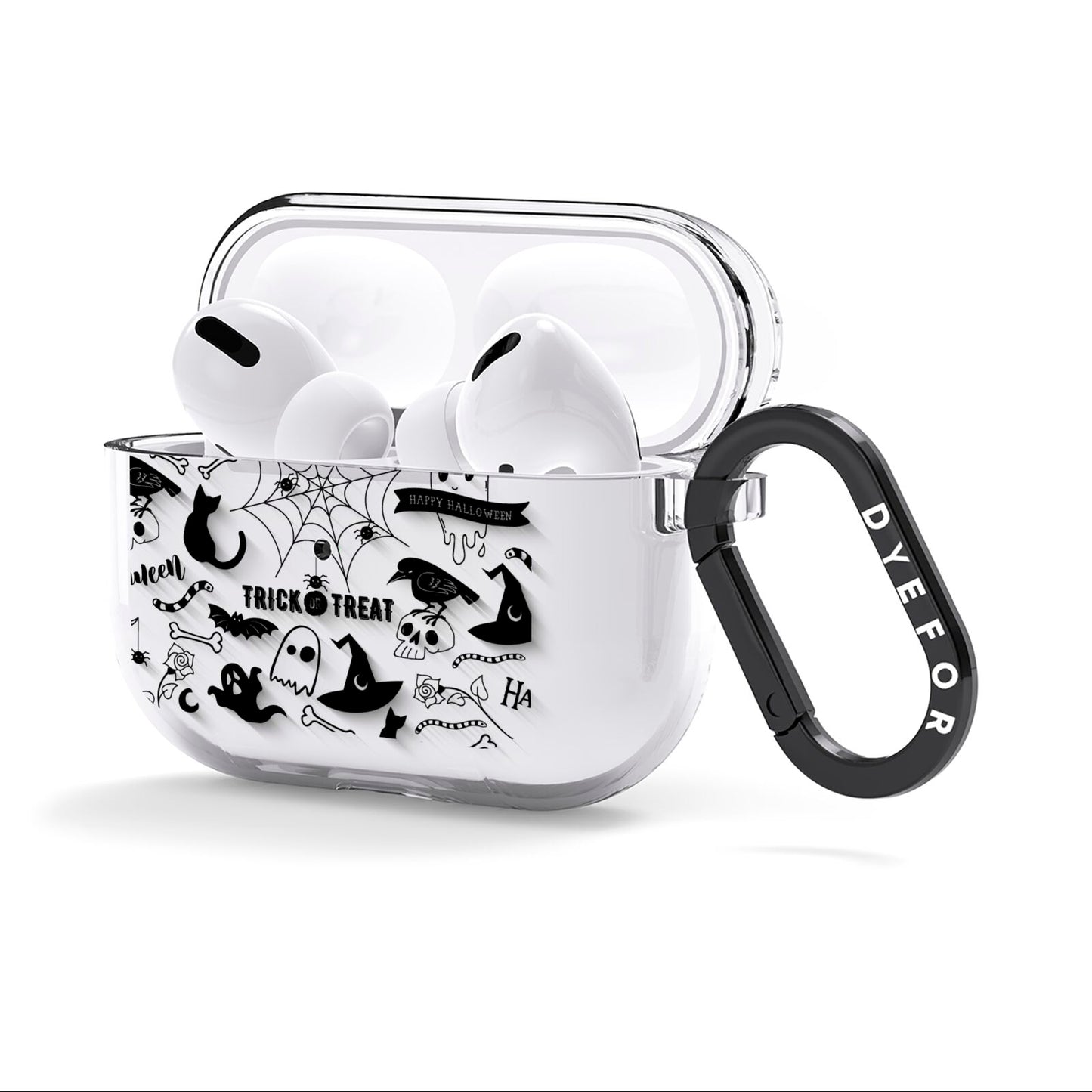Monochrome Halloween Illustrations AirPods Clear Case 3rd Gen Side Image