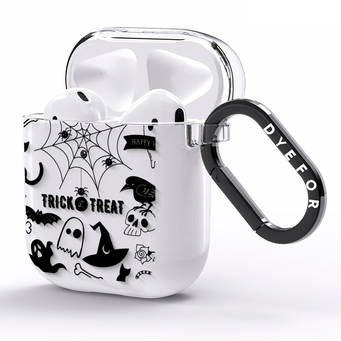 Monochrome Halloween Illustrations AirPods Clear Case Side Image