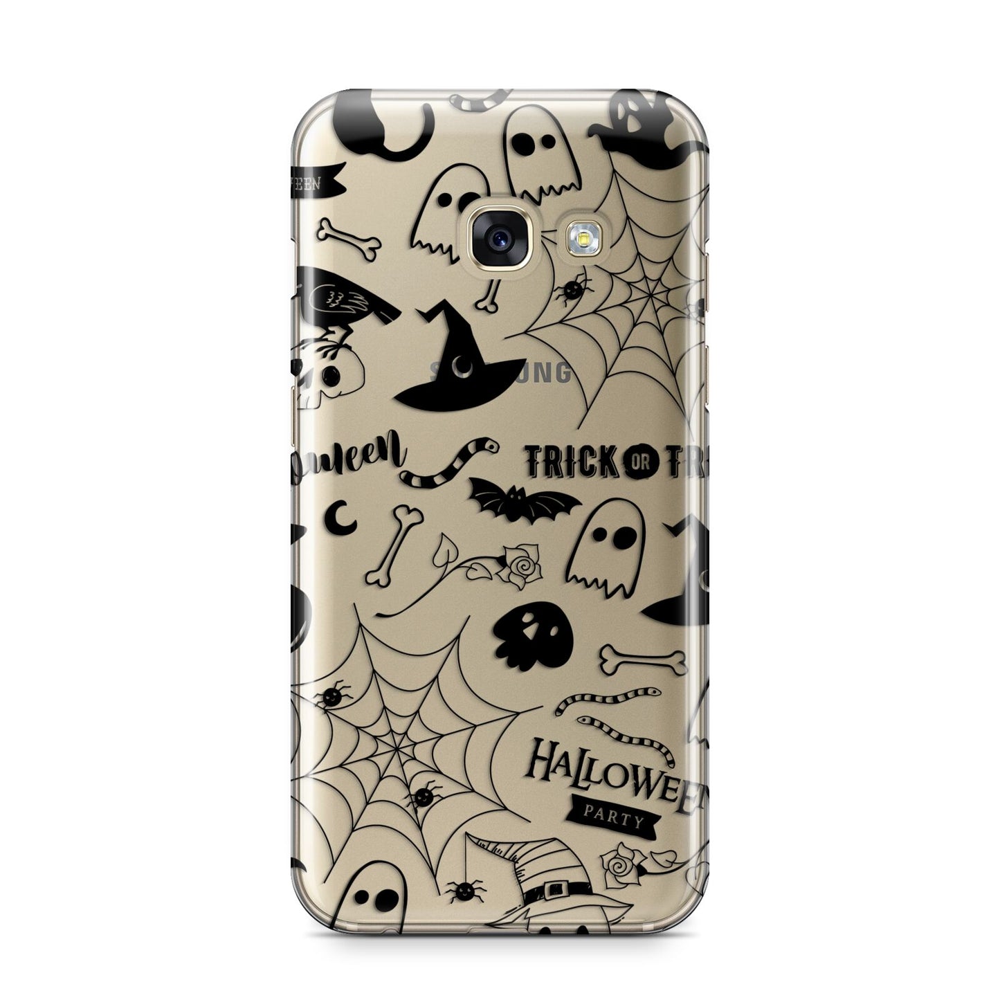 Monochrome Halloween Illustrations Samsung Galaxy A3 2017 Case on gold phone