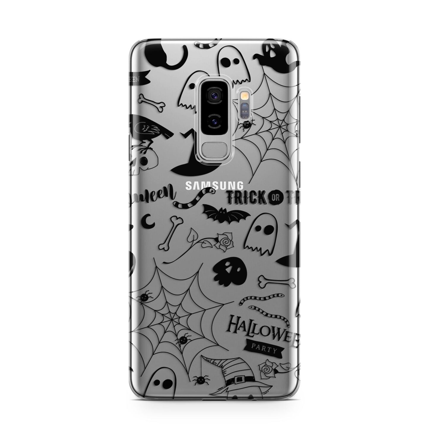 Monochrome Halloween Illustrations Samsung Galaxy S9 Plus Case on Silver phone