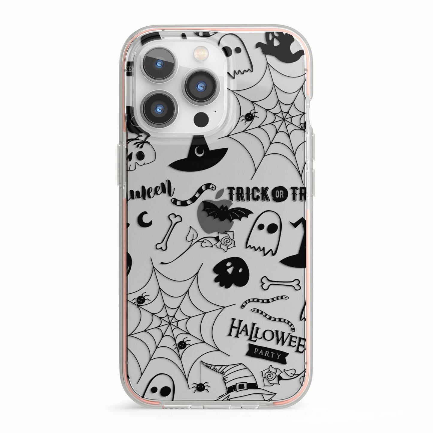 Monochrome Halloween Illustrations iPhone 13 Pro TPU Impact Case with Pink Edges