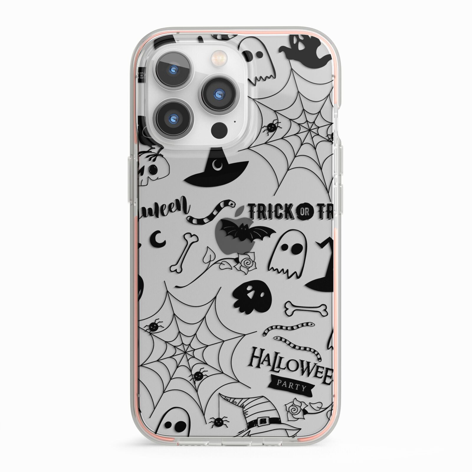 Monochrome Halloween Illustrations iPhone 13 Pro TPU Impact Case with Pink Edges
