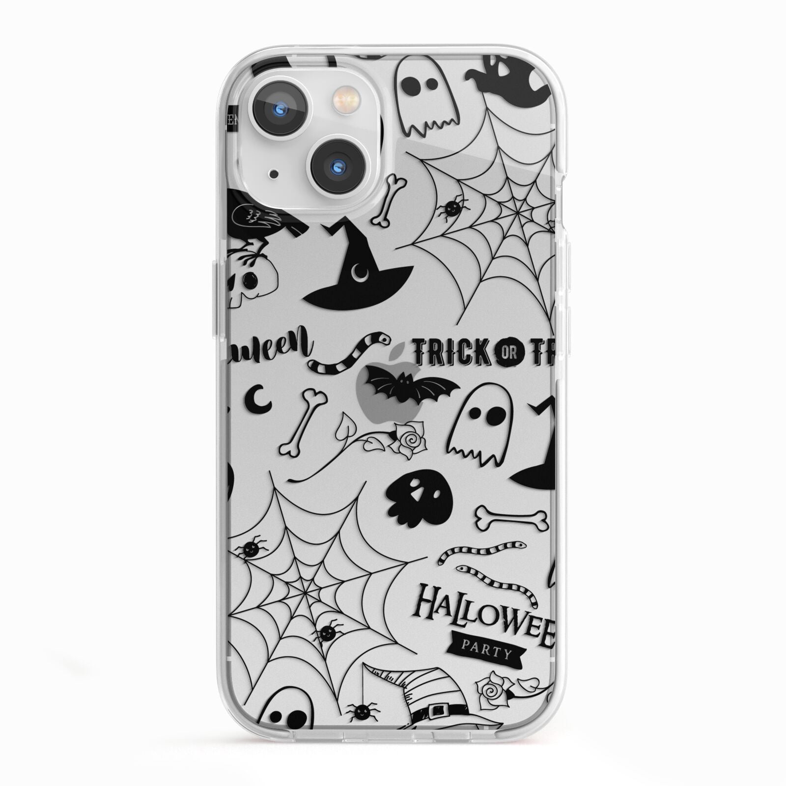 Monochrome Halloween Illustrations iPhone 13 TPU Impact Case with White Edges