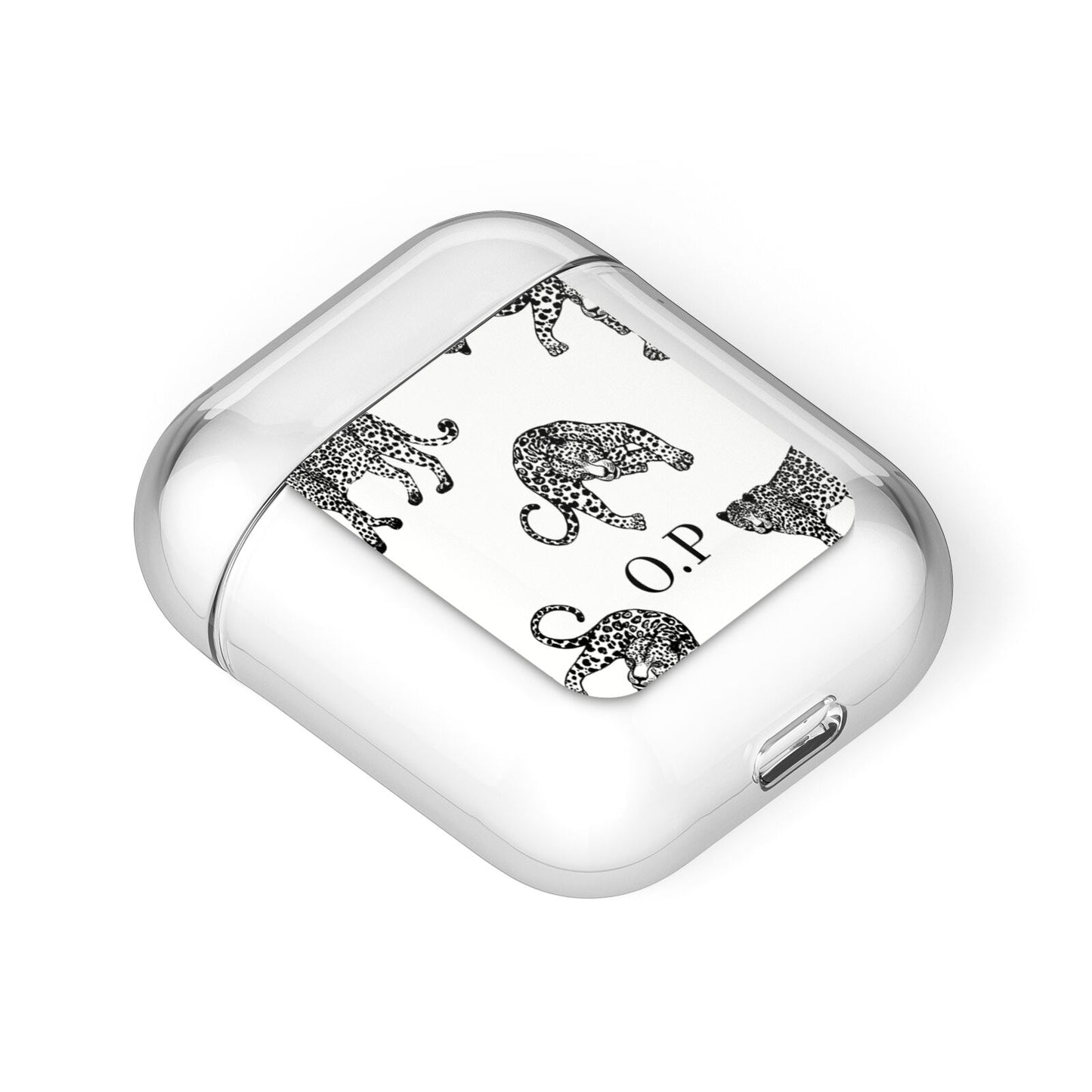 Monochrome Leopard Print Personalised AirPods Case Laid Flat
