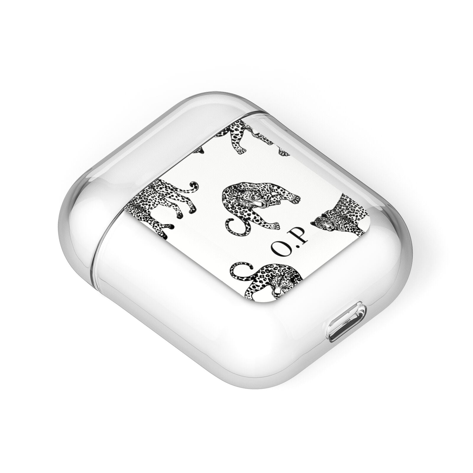 Monochrome Leopard Print Personalised AirPods Case Laid Flat