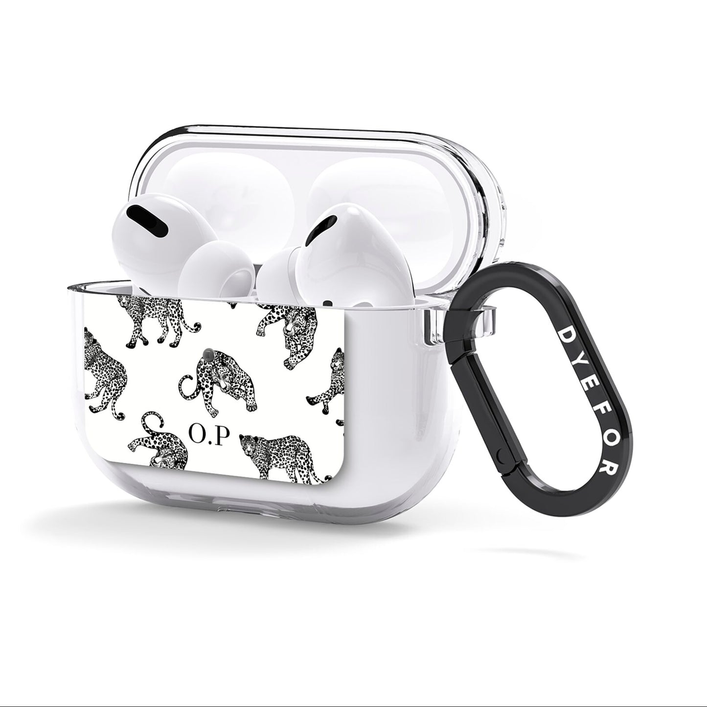 Monochrome Leopard Print Personalised AirPods Clear Case 3rd Gen Side Image