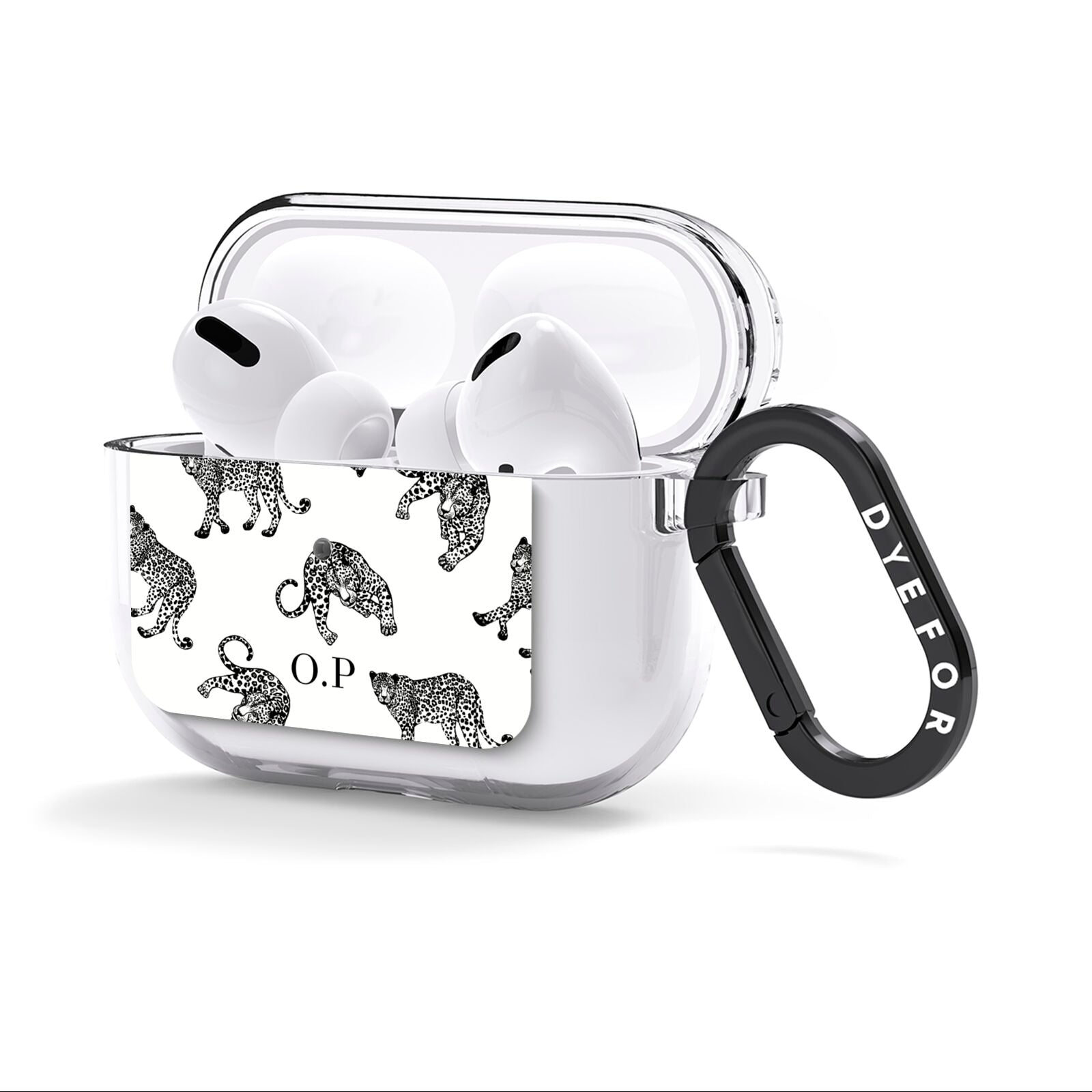 Monochrome Leopard Print Personalised AirPods Clear Case 3rd Gen Side Image