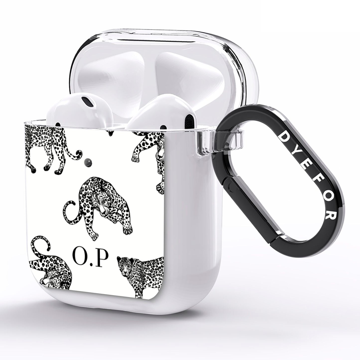 Monochrome Leopard Print Personalised AirPods Clear Case Side Image