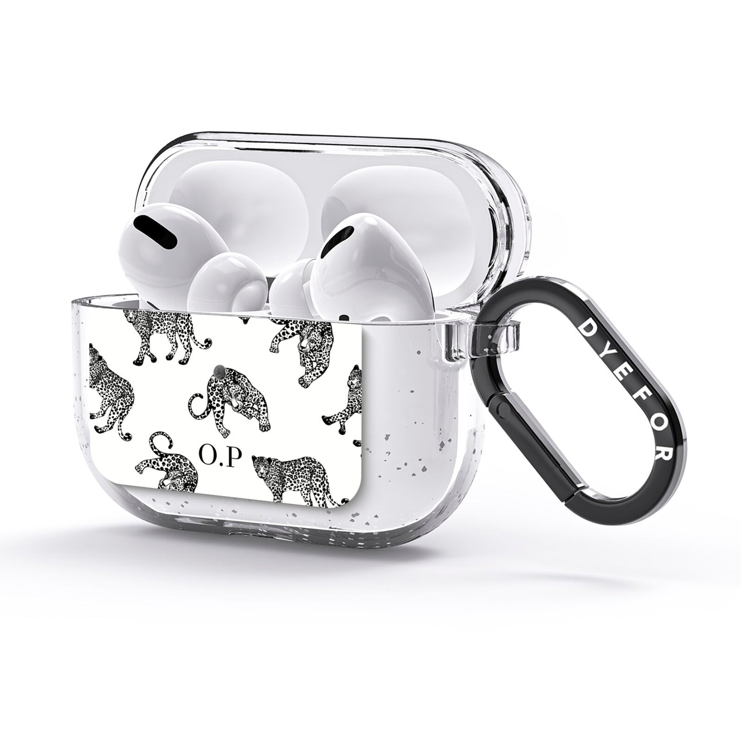 Monochrome Leopard Print Personalised AirPods Glitter Case 3rd Gen Side Image