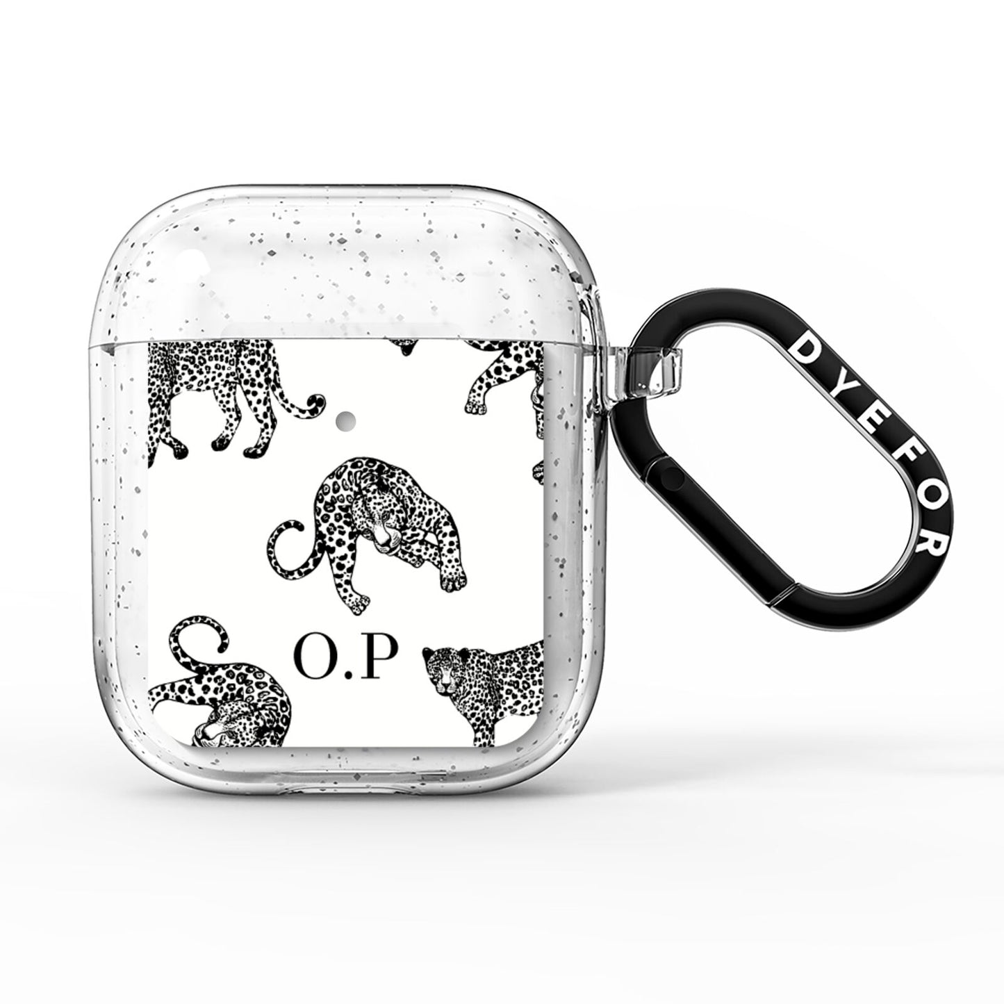 Monochrome Leopard Print Personalised AirPods Glitter Case